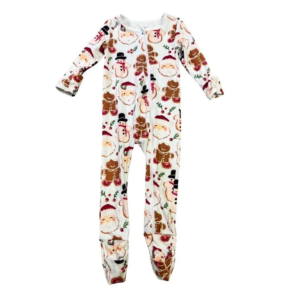 Sweet Honey Kids Pajamas 5Y Christmas Santa Gingerbread Snowman Footed Sleepwear